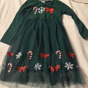 Festive Green Kids Dress with Red Accents